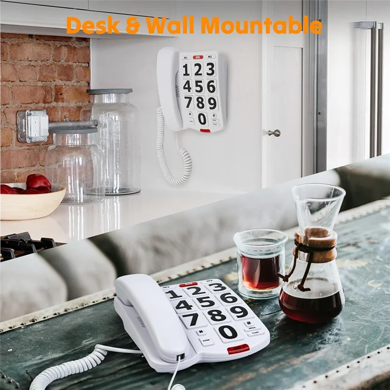 

Телефон с большой кнопкой для пожилых людей, домашний Land Line Phone, одна клавиша для помощи, телефон для слабовидящих слухов