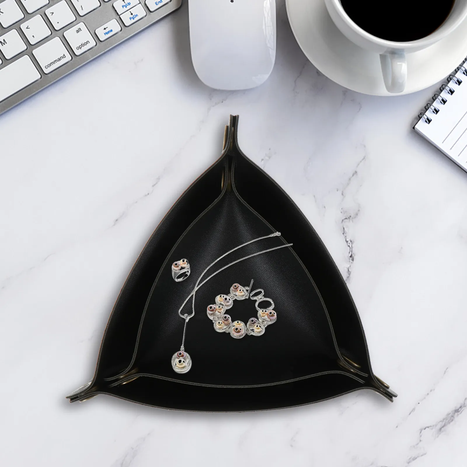 2pcs Storage Tray Pu Triangle Organizer Thickened Desktop Sundries Holder For Keys Watches Jewelry Multi-Function