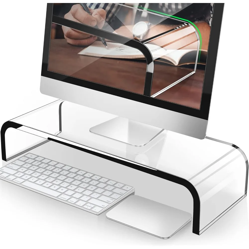 

Большая акриловая подставка для монитора, 20-дюймовая прозрачная компьютерная подставка для домашнего офиса, поддержка ТВ-принтера для хранения клавиатуры