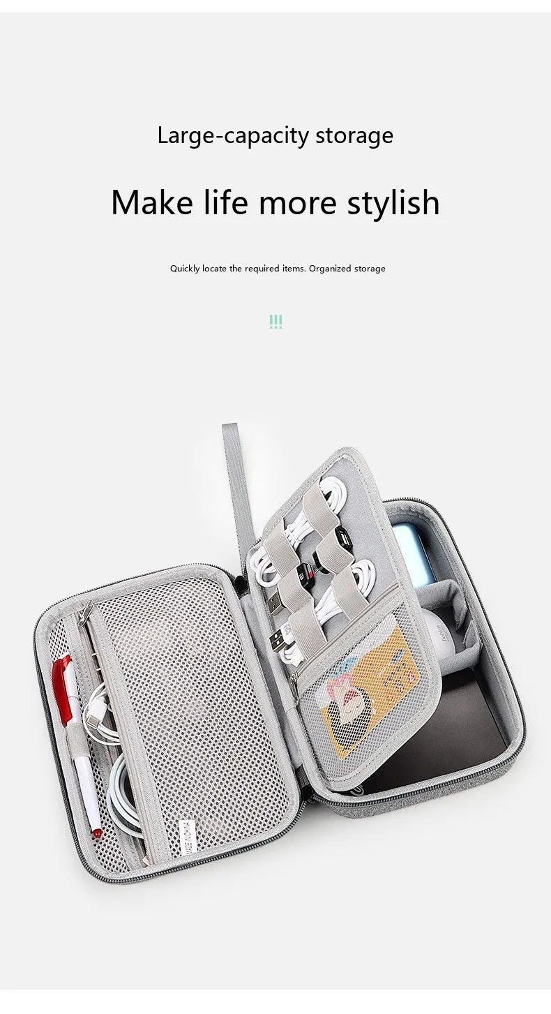 EVA-Hartschalen-Digital-Aufbewahrungstasche, stoßfeste Kabel-Organizer-Tasche für Ladegerät, Kopfhörer, Kamera – Detail 5