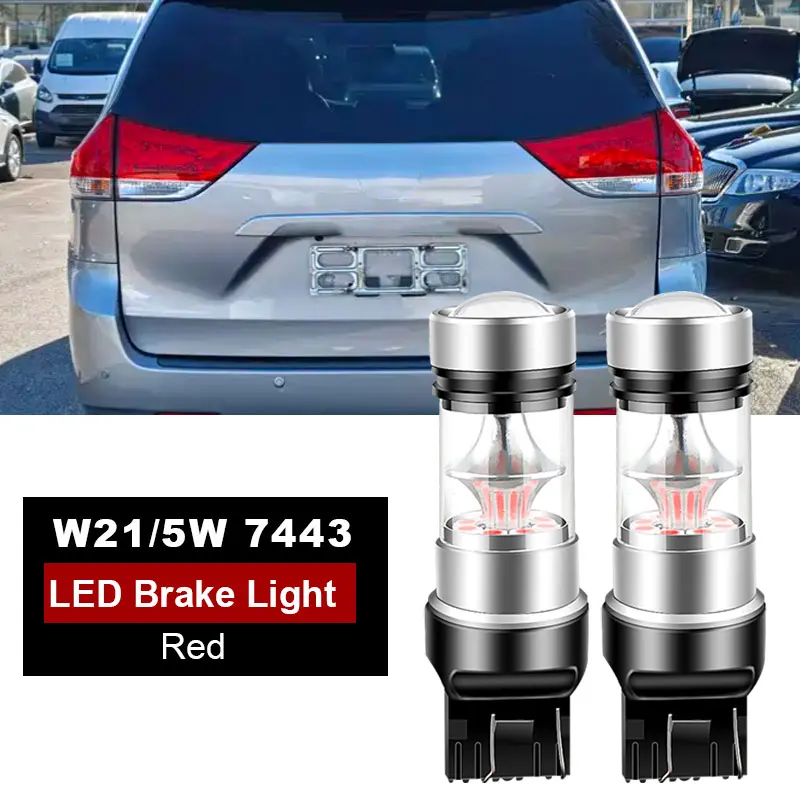 

2PCS T20 7443 LED Brake Light W21W W21/5W 7440 LED Bulb Red Backup DRL Parking Lights For Toyota Sienna 2001 2002 2003 2004-2010