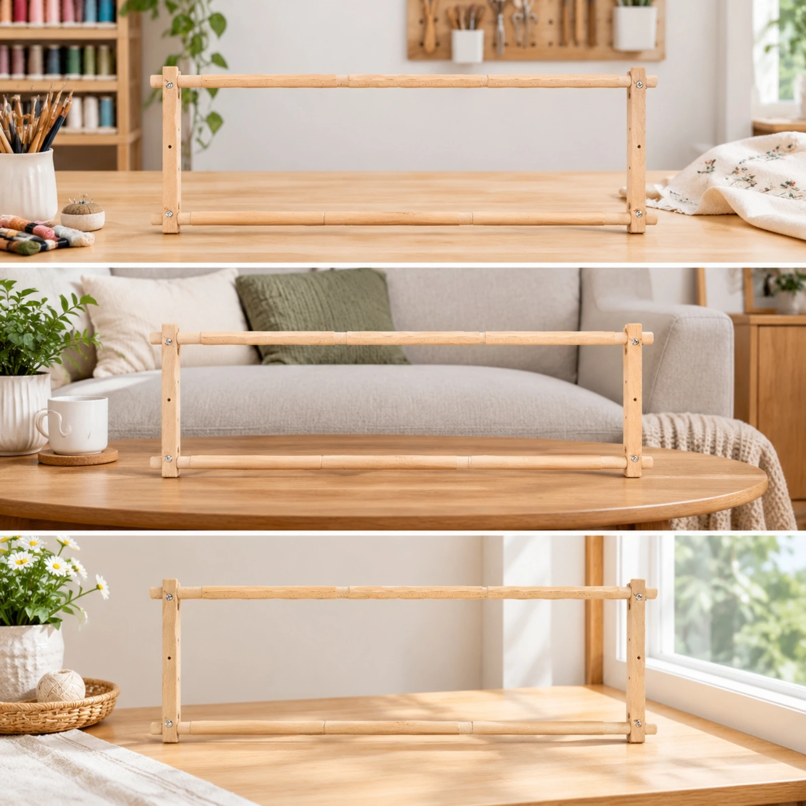 Rectangular Embroidery Frame with Rollers Stable Beech Wood Embroidery Frame Versatile Multipurpose for Craft Station - view 5
