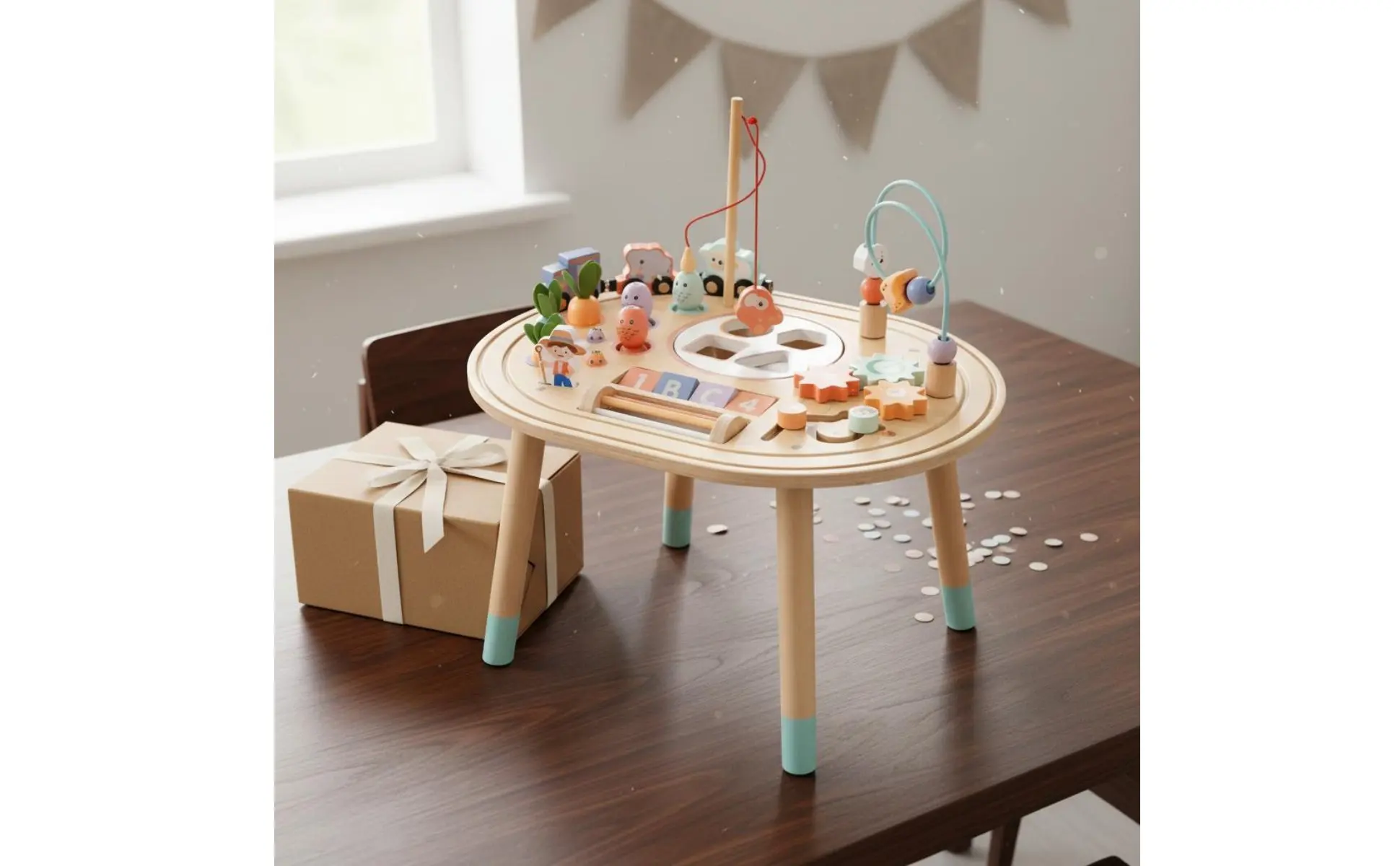 Developmental Activity Table Hand-Eye Coordination Wooden Activity Table Children's Learning Toy Stable Base Child Furniture