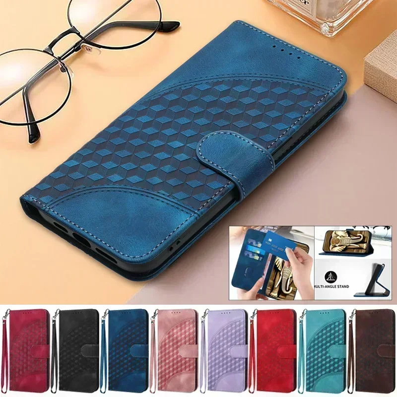 Wallet Case on For OPPO A80 5G Cover 3D Lattice Pattern Leather Flip Phone Case for Oppo A80 CPH2639 OPPOA80 A 80 A60 Coque