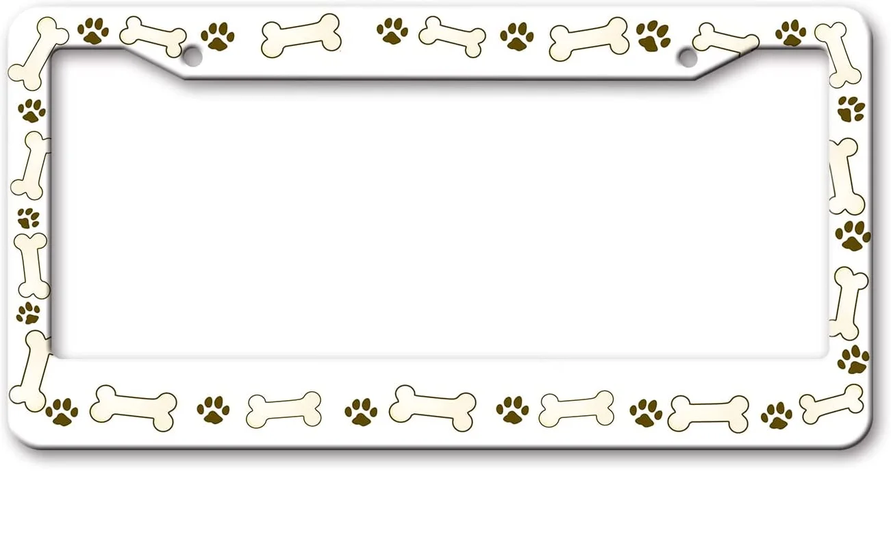 Bone and Paw License Plate Frames Dog Bone Car Tags Frames Holders Aluminum Metal 2 Holes with Screws for Girl Women Men