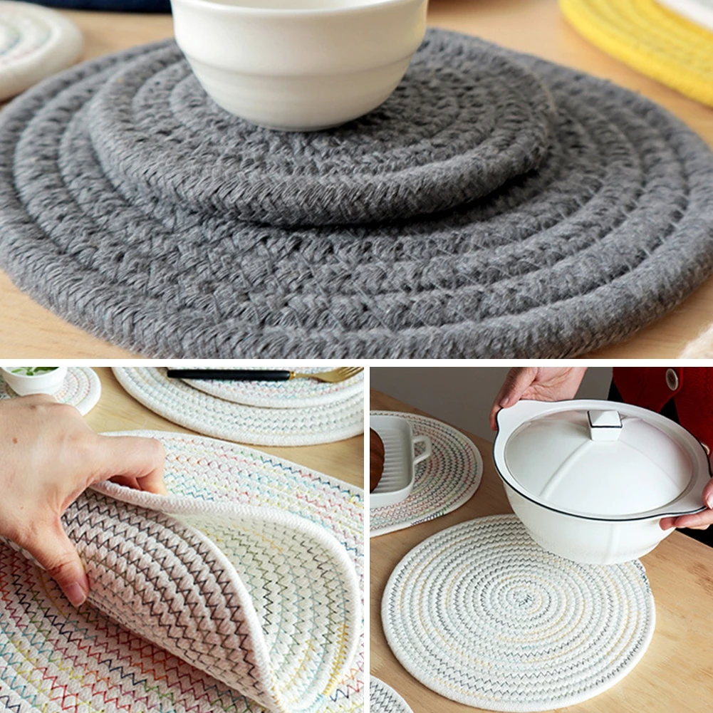 Woven Cotton Rope Round Placemats Set of 2 Non-Slip  and Heat Resistant for Your Perfect Table Decor