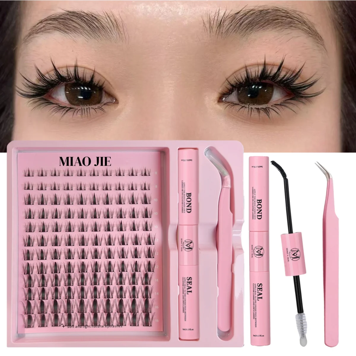 MAIOJIE DIY Clusters Wimperextensions Kit 8-16mm Mix Bond&Seal Pincet Wimperset voor Zelfaanbrengen Make-up Individuele Wimperextensions