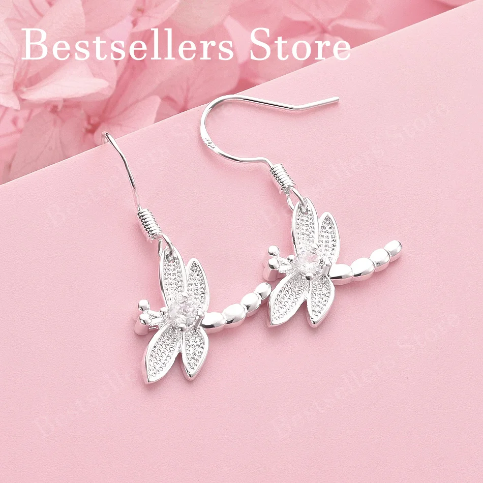Charm 925 Sterling Silver Exquisite Dragonfly Zircon Grass Earrings Women Fashion Wedding Party Gift Jewelry