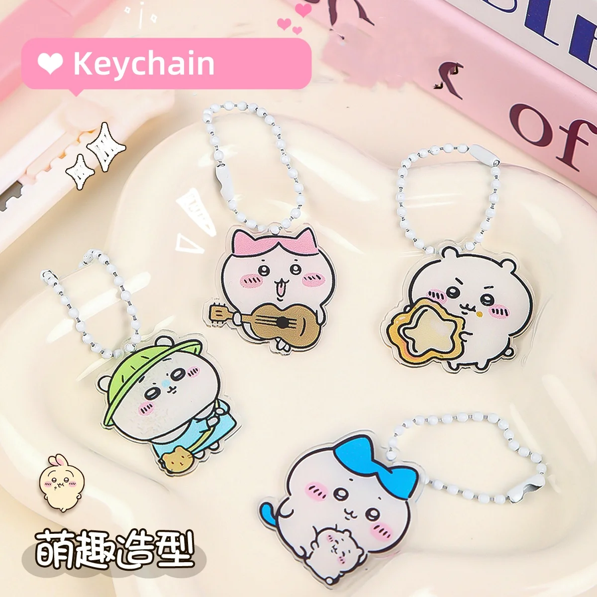 

Japanese chiikawa Usachiji Ikawa Xiaoba keychain cute acrylic bead chain hanging peripheral ring girl accessories