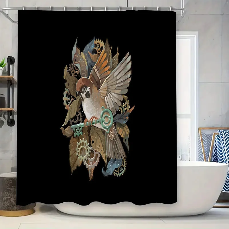 

Vintage Bird Shower Curtain Gothic Floral Nature Patterned Bathroom Decor Washable Home Textile Artistic Wall Hanging