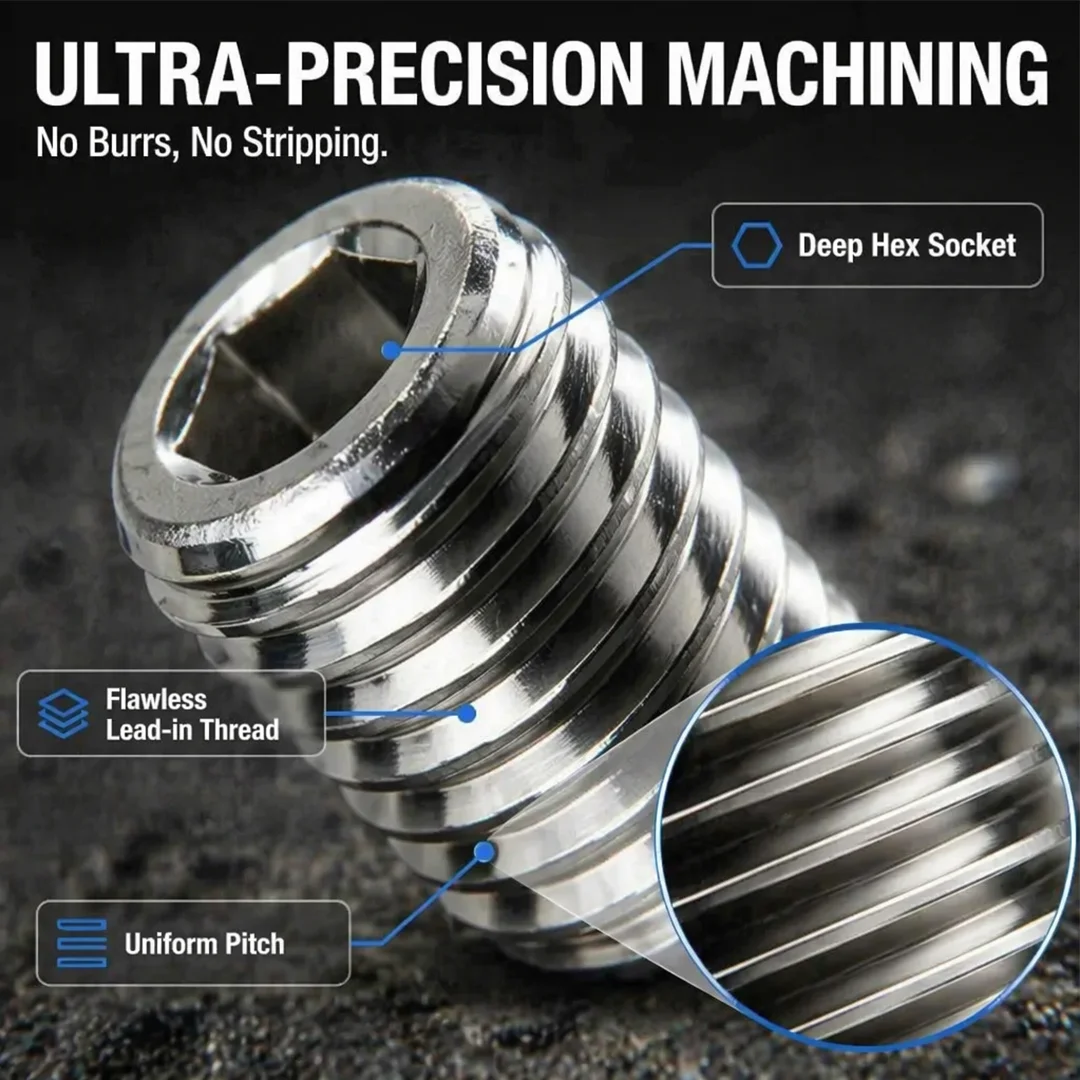 DIN913 Hexagon Socket Flat Point Grub Screws,M2-M8,304 Stainless Steel,DIY Set For Door Handles