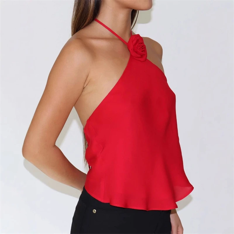 2025 Vrouwen Halter Tank Tops Zomer Tie-up Mouwloos Backless Bloem Stippen/Effen Zomer Vest Dames Slanke Hemdje Party Y2K