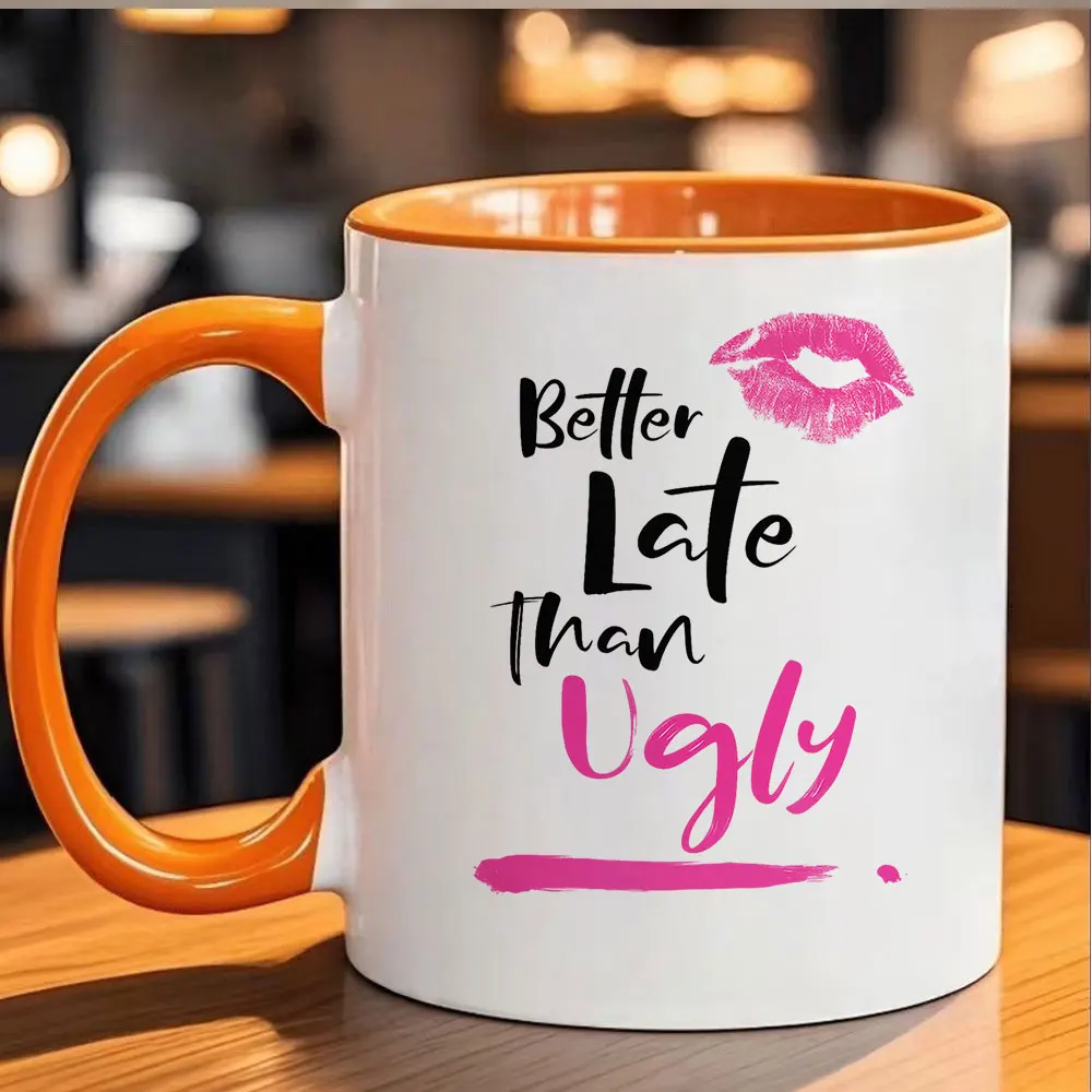 11oz Ceramic Coffee Mug with Pink Lips Print Tableware for Valentine's Day and birthday Birthday Holiday Present Home Use Holida