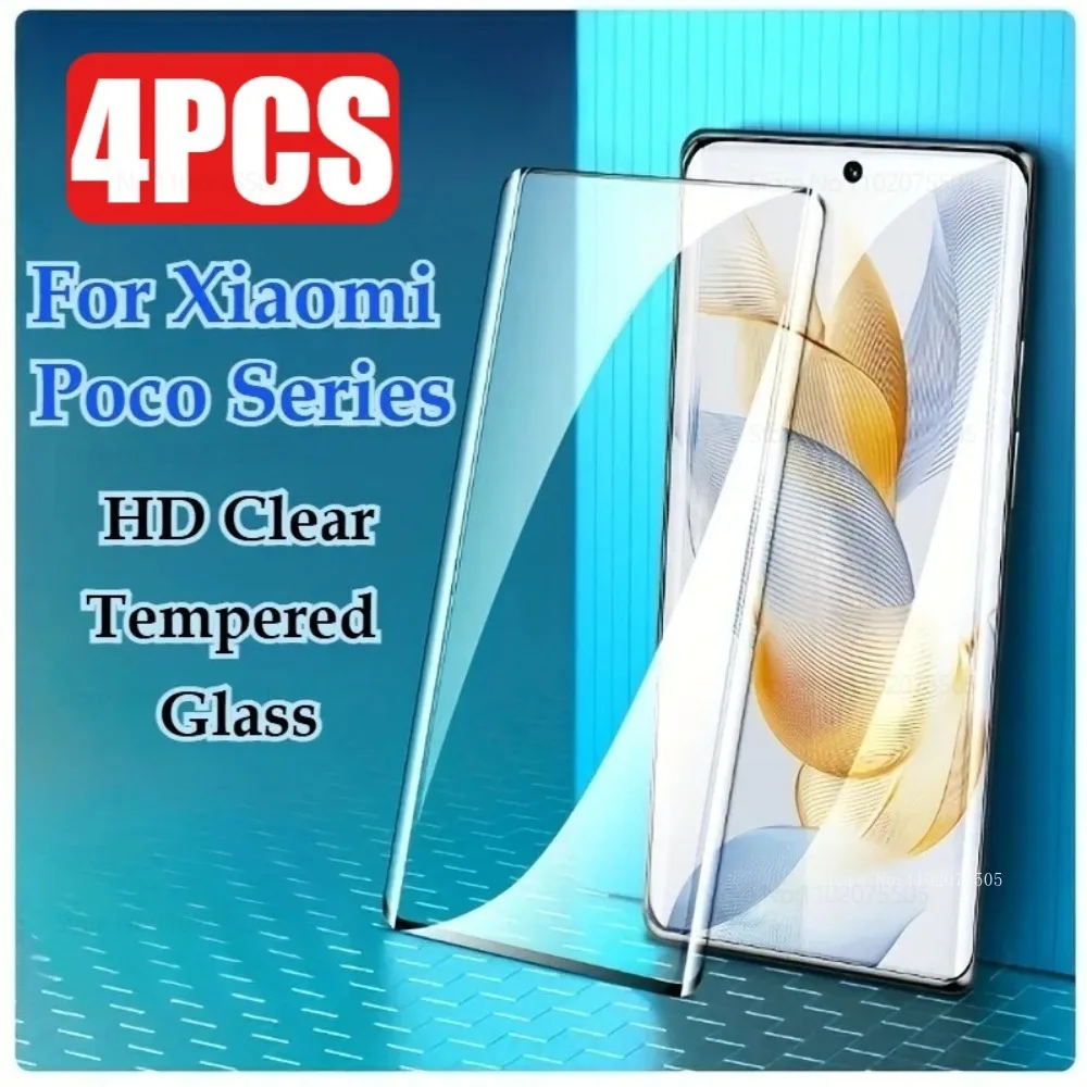 

4Pcs HD Clear Premium Tempered Glass for Xiaomi Poco F7 F7 Ultra F6 F6 Pro Screen Protector Poco F7 Pro F4 GT F5 Pro F3 GT Film