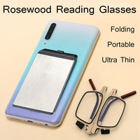 Ultra Thin Rosewood Folding Reading Glasses Portable Ultra-light Anti-Blue Light Finished Eyeglasses Phone Holder Glasses Case