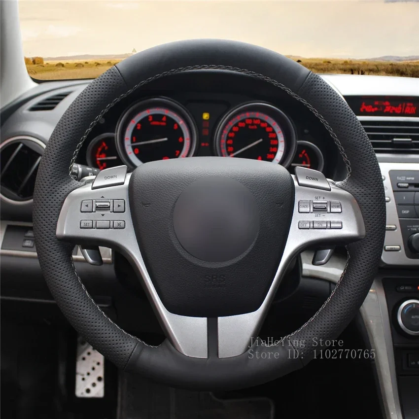 

Hand-Stitched Non-slip Durable Black Leather Steering Wheel Cover Wrap for Mazda 6 Atenza 2009-2013 Interior Accessories