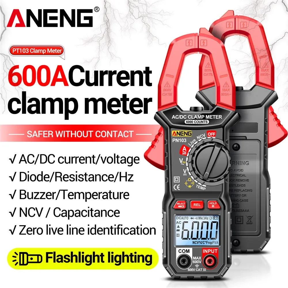 ANENG PN103 Digital Clamp Meter 600A AC/DC Current Tester Professional Multimeter Clamp True RMS Voltmeter Ohm Tester Meters