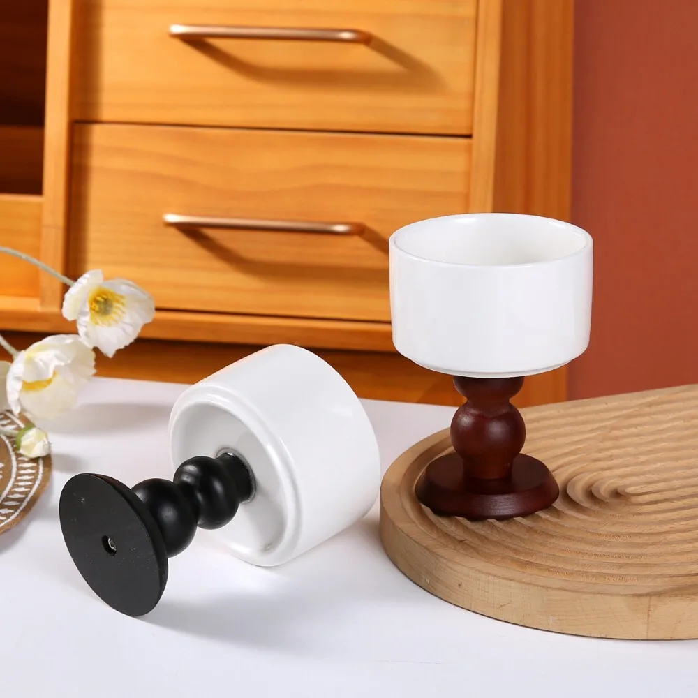 

Vintage Style Ceramic Dessert Bowl on Wooden Base Perfect for Home Decor Dining Table or Living Room Atmosphere Display