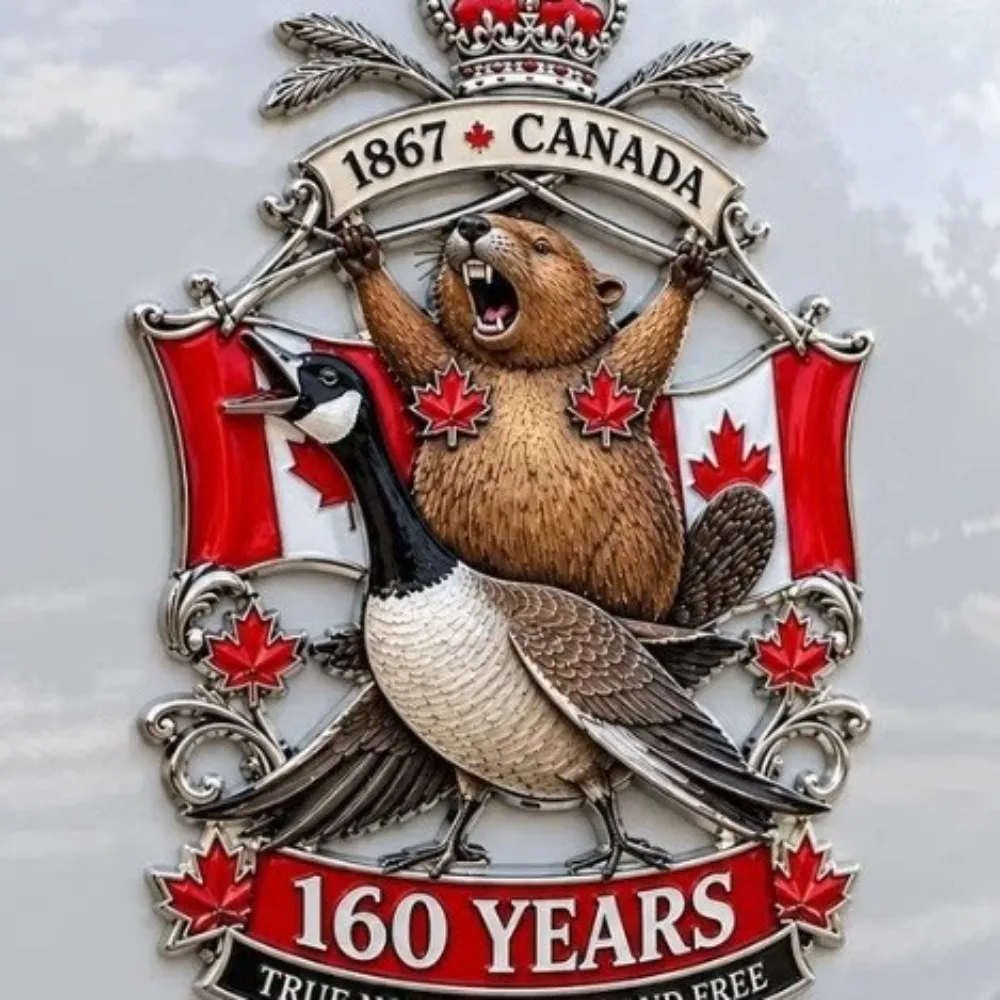 Canada 160th Anniversary Metal Emblem Badge, 1867-2027 Beaver Canadian Goose Flag Maple Leaf Commemorative Souvenir