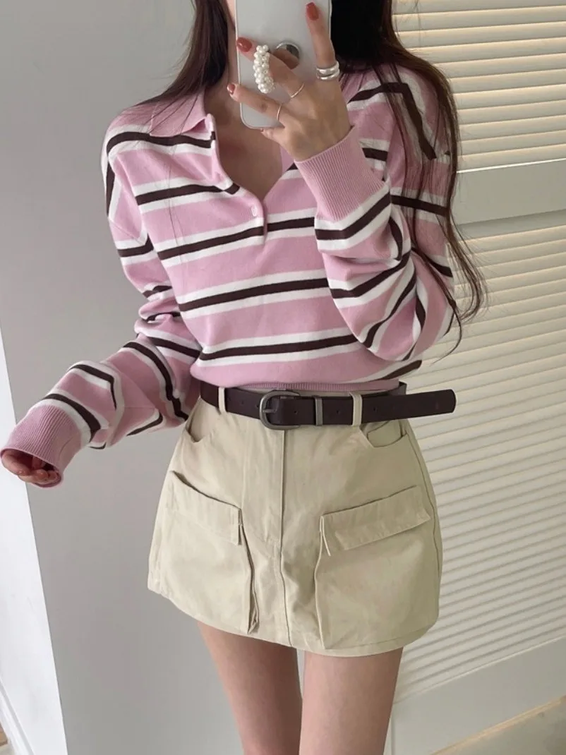 

Faionable ort Sve Ne трикотаж женский свободный крой в полоску длинный вязаный топ шикарный осенне-зимний новое поступление