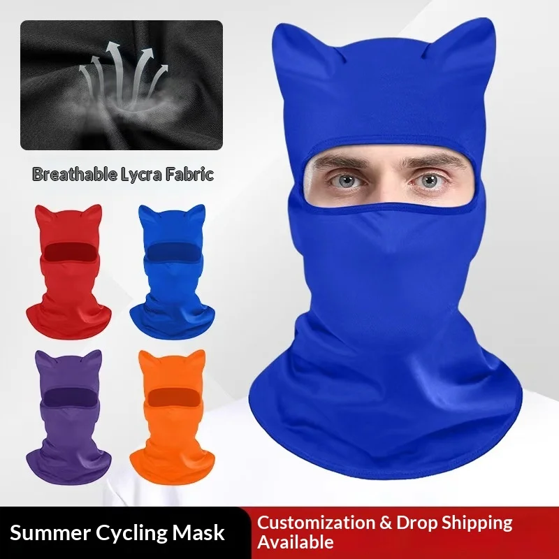 Unisex Eisseiden-Katzenohren-Balaclava-Maske, atmungsaktive Lycra-Vollgesichts-Halsabdeckung, Fahrrad- und Ski-Kopfbedeckung, Outdoor-Sport-Helm-Innenfutter