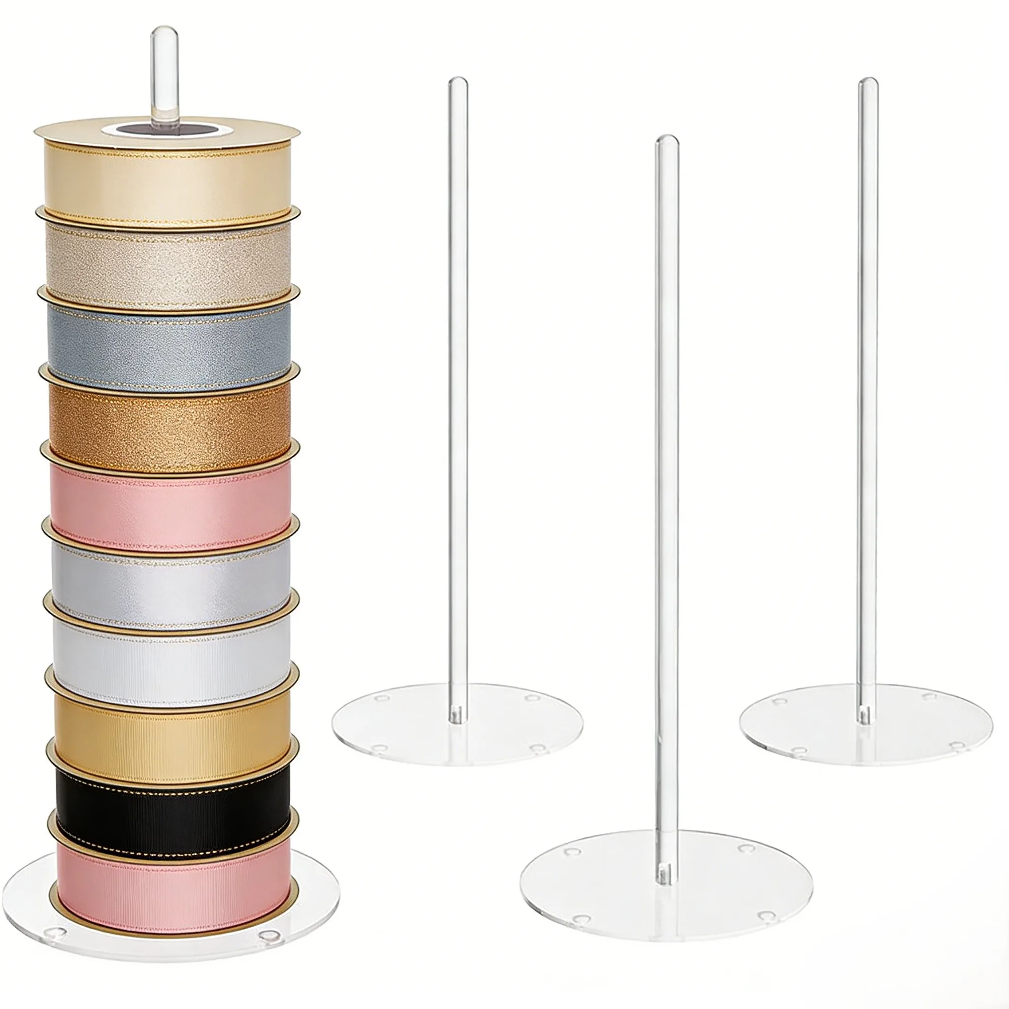 4 Clear Ribbon Storage Holder Organizer Rack For Crafting Wreath Making Doughnut Party Home Decor Display Stand