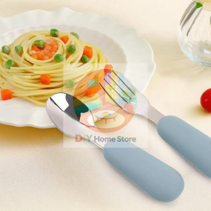 2Pcs Portable Stainless Steel Baby Tableware Set BPA Free Toddler Feeding Spoon Fork for Travel Outdoor Use