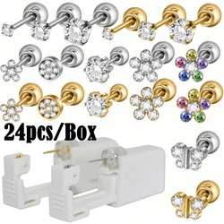 24 pz/scatola pistola per Piercing all'orecchio usa e getta chiusure a sfera sicure Mini Daisy Crown Earring Piercer Machine Tool per bambini adulti all'ingrosso