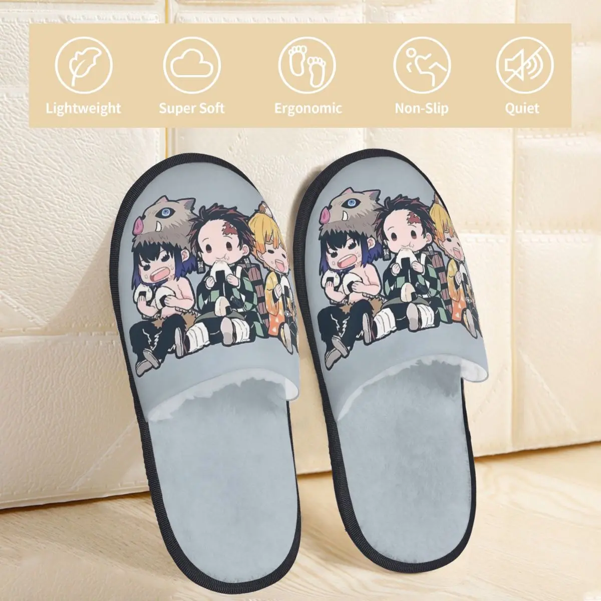 Zapatillas de felpa de dibujos animados Demon Slayer para interiores Kimetsu No Yaiba Anime, chanclas suaves de piel para el hogar, antideslizantes