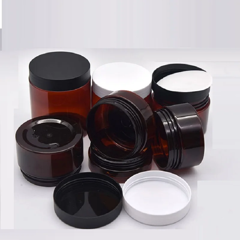 24Pcs Plastic Container Clear Brown Refillable Bottle 50g 80g 100g 120g 150g 200g 250g Matte White Black Lid Cosmetic Cream Jars