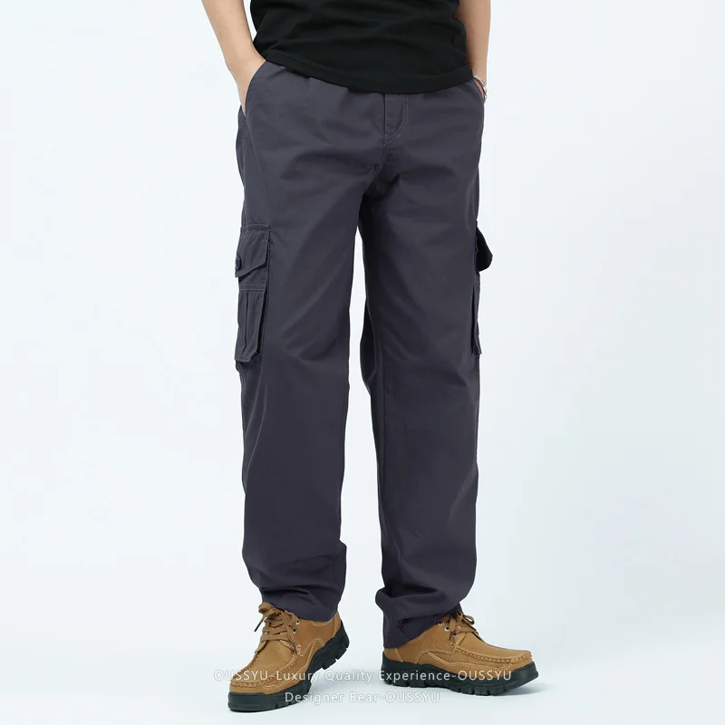 Spring Autumn Cotton Cargo Pants Men Baggy Straight Dad Style Casual Outdoor Wear Multi-pocket Work Trousers Plus Size M-5XL - view 4