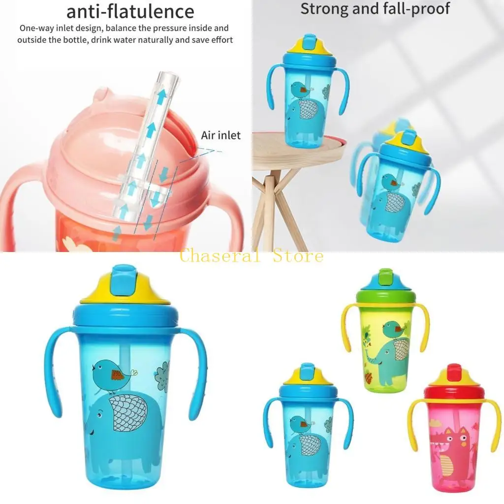 

E7CE Cartoon Baby Water Cup Nonslip Leak Proof Toddler Learning to Drink Cup Children's Training Cup with Handle Grip