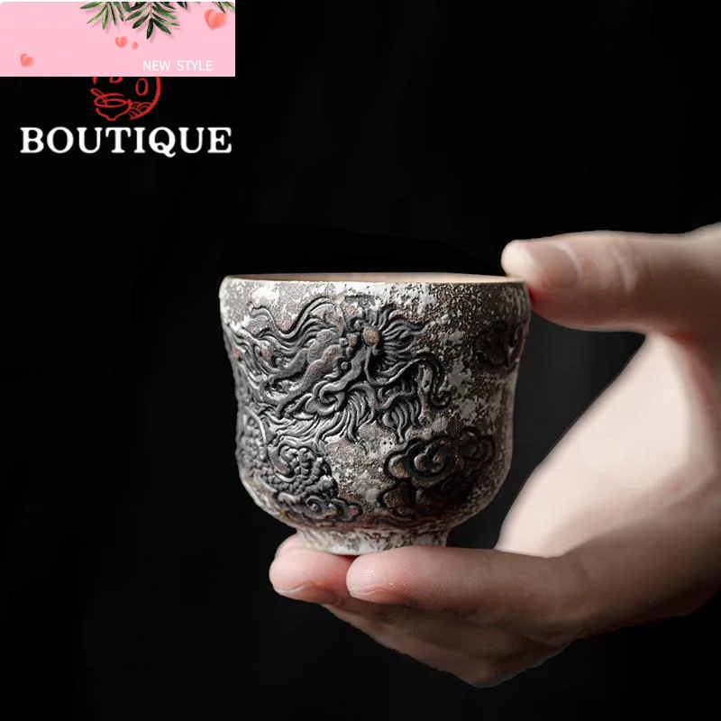 

60ml Handmade Relief Ink Dragon Ceramic Tea Cup Creative Gourd Master Cup Japanese Small Master Cup Kung Fu Teaset Utensil Gift