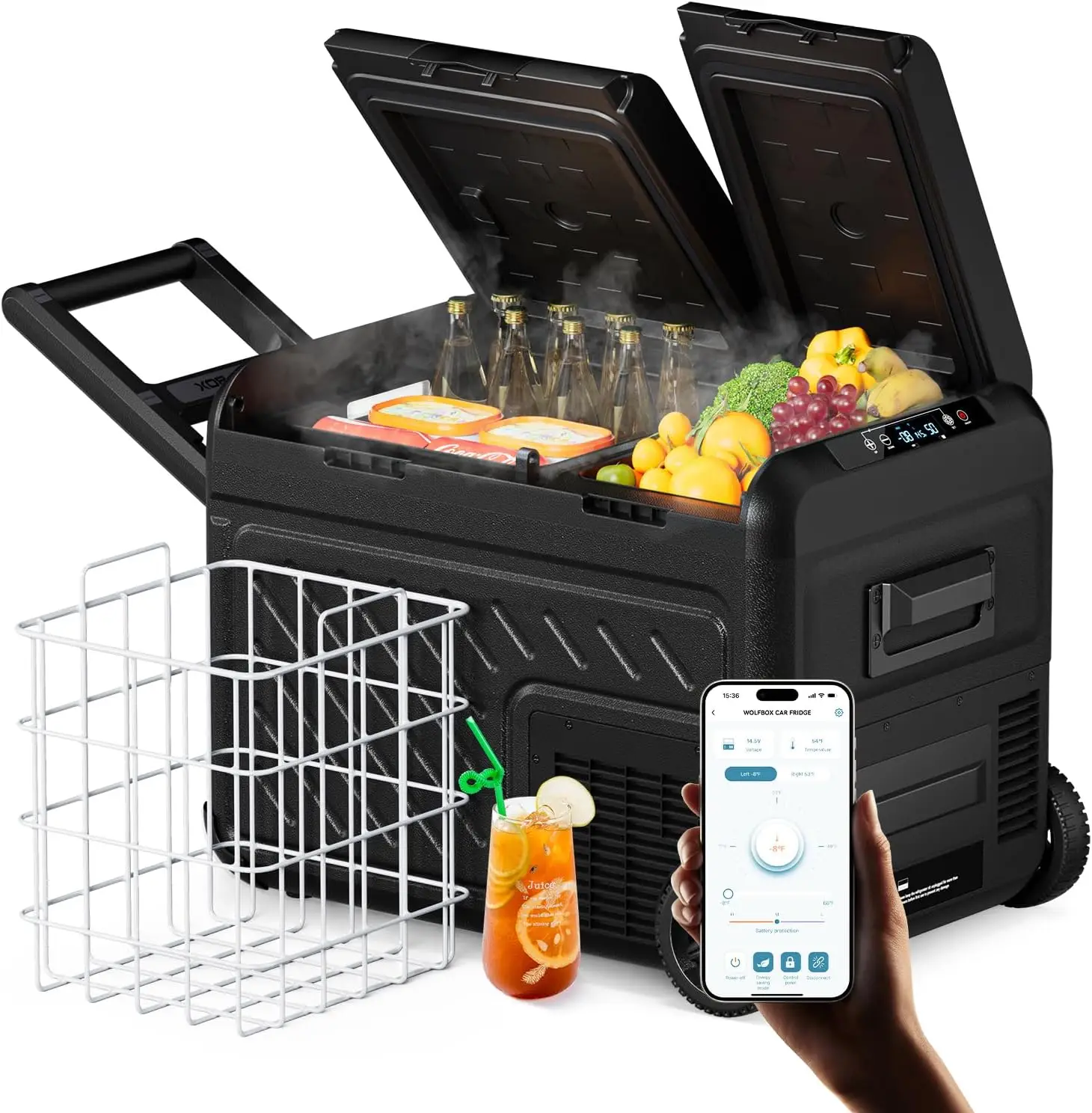 12V Car Refrigerator, 40 Quart Dual Zone Car Fridge, Portable Freezer(-8℉~68℉) with 12/24V DC 100/240V AC, APP Control E