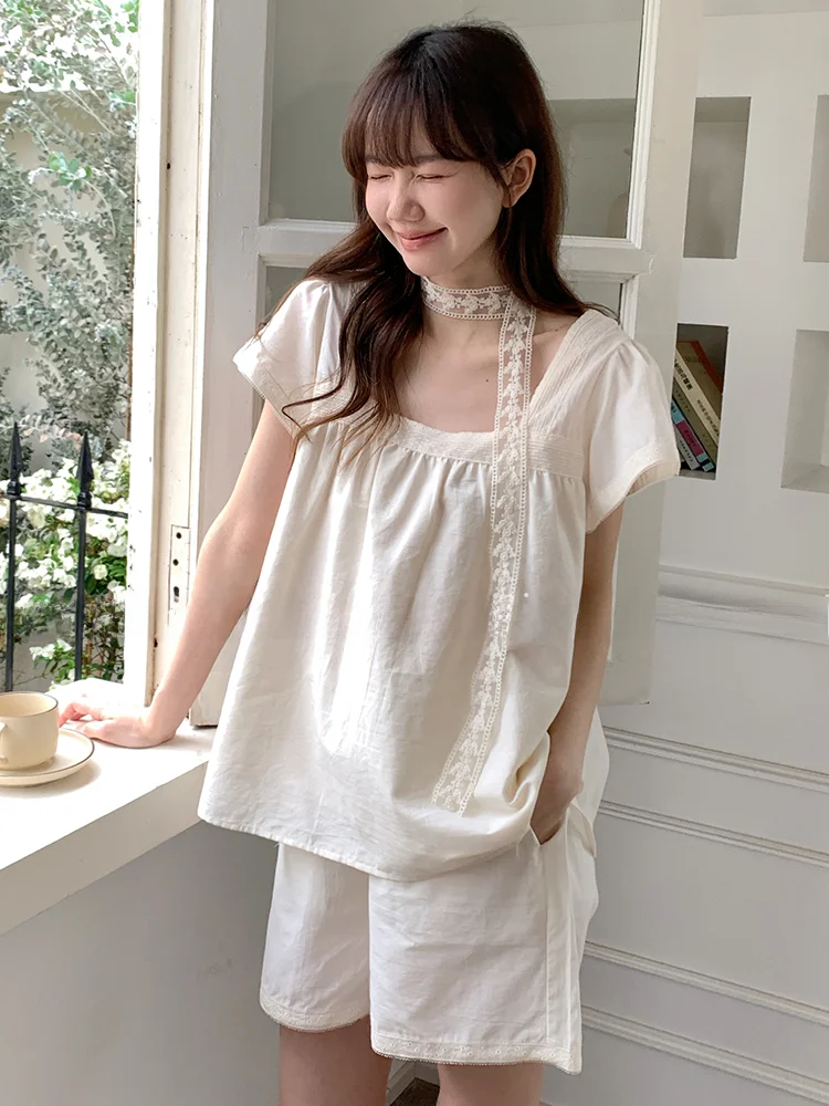 ensemble-de-chemises-de-nuit-pour-filles-a-col-carre-doux-simple-et-elegant-pour-l'ete-vetements-de-maison-en-coton-confortables-respirants-tissu-doux