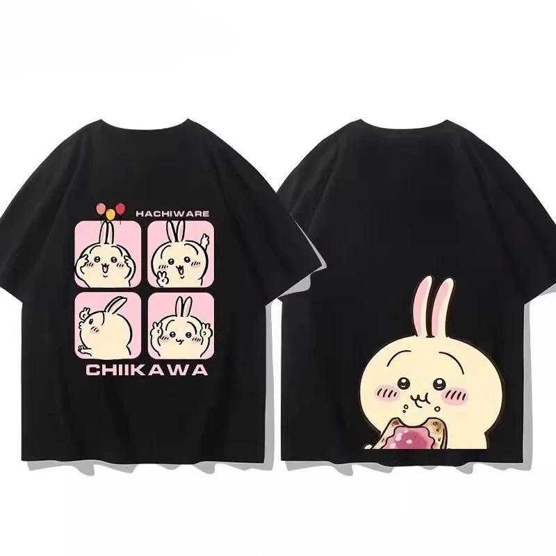 2026 Summer Chiikawa Graphic Tee Unisex Double-Sided Cute Print Loose Short Sleeve Casual Tops for Adults Kids