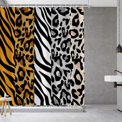 1PC, color contrast leopard print zebra print, modern home bathroom waterproof shower curtain, with 12 plastic hooks, 71in*71in