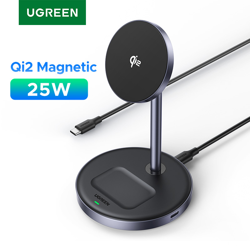 UGREEN Qi2 Magnetic Wireless Charger Stand 20W Max 2-in-1 Charging Stand For iPhone 16 15 Pro Max/iPhone 14/AirPods Fast Charger
