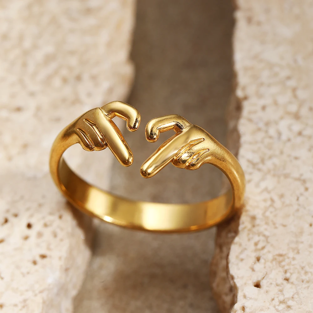DGIDDK Stainless Steel Promise Two Hands Love Heart Couple Rings Female Romantic I Love You Forever Ring Friendship Jewelry