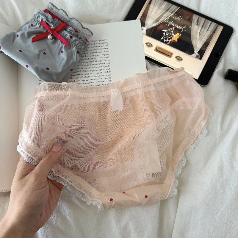 المرأة مثير الصيف شبكة تنفس شفافة سلس سراويل الحلو لطيف القوس نقطة اللؤلؤ منخفضة الخصر السروال مرونة Breifs