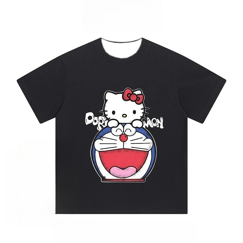 الأمريكية HelloKitty عبقور الكرتون الكرتون طباعة قصيرة الأكمام الرجال والنساء الكبار الأطفال تي شيرت الحد من العمر البلوزات