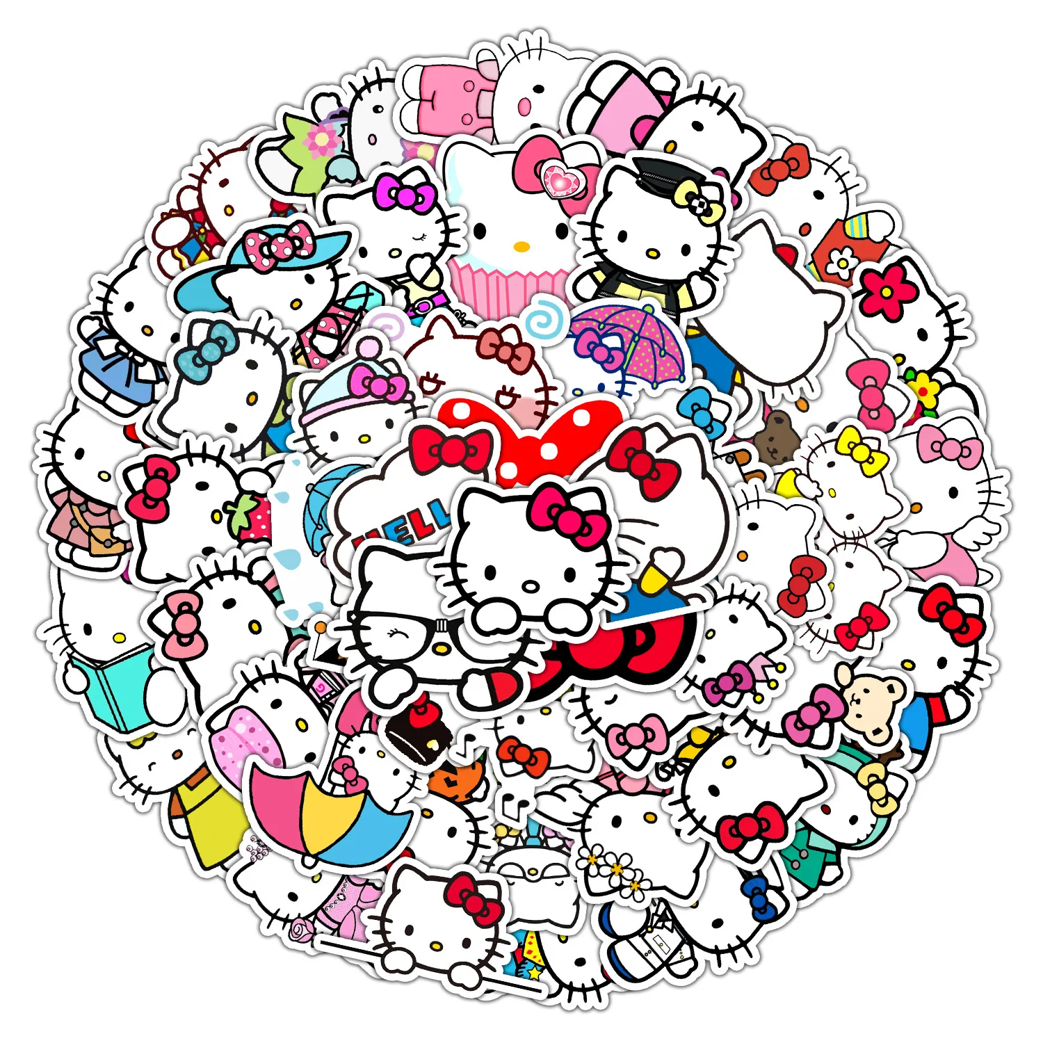 50Pcs hello kitty Art Cartoon Anime Stickers Decals for Skateboard Scrapbook Car Laptop Luggage Phone Graffiti Sticker Kid Toys