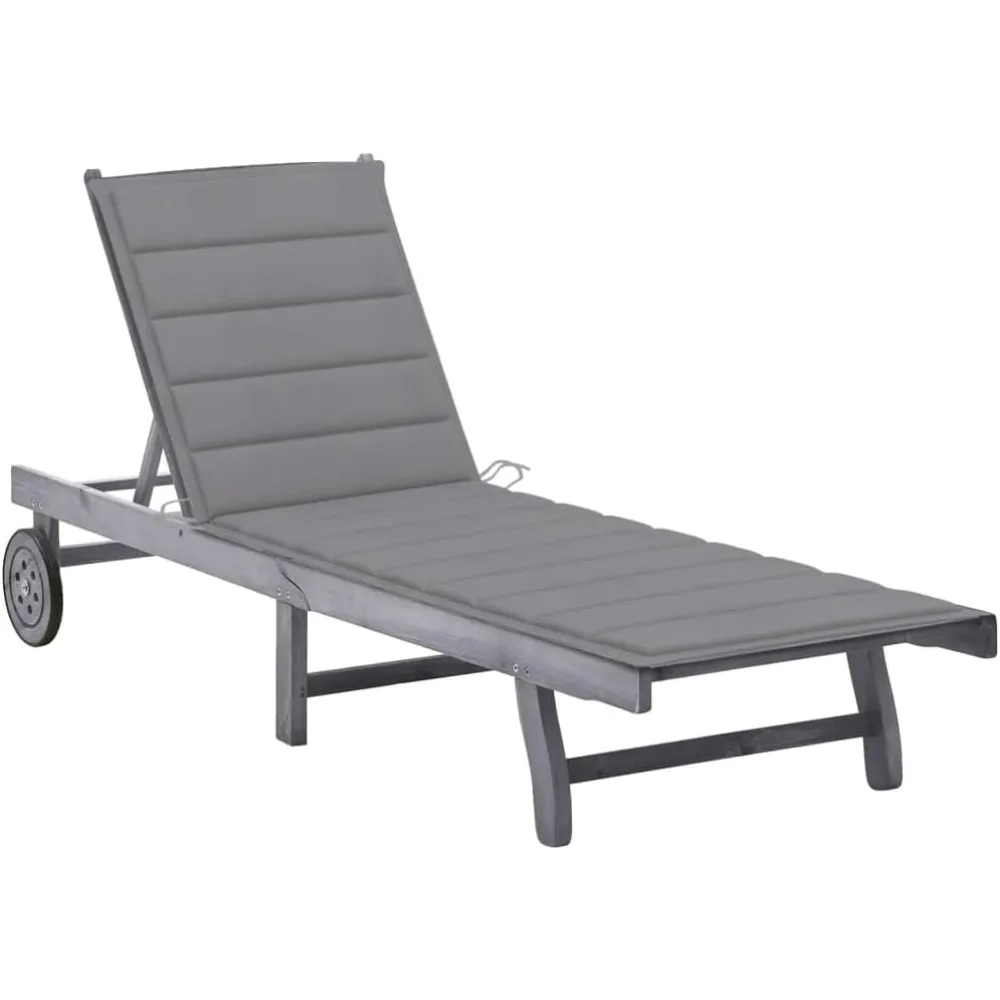 

Patio Sun Lounger with Cushion Gray Solid Acacia Woodrecliner Chair Tanning Chair Camping Chairs Patio chairsSuitable for Garden