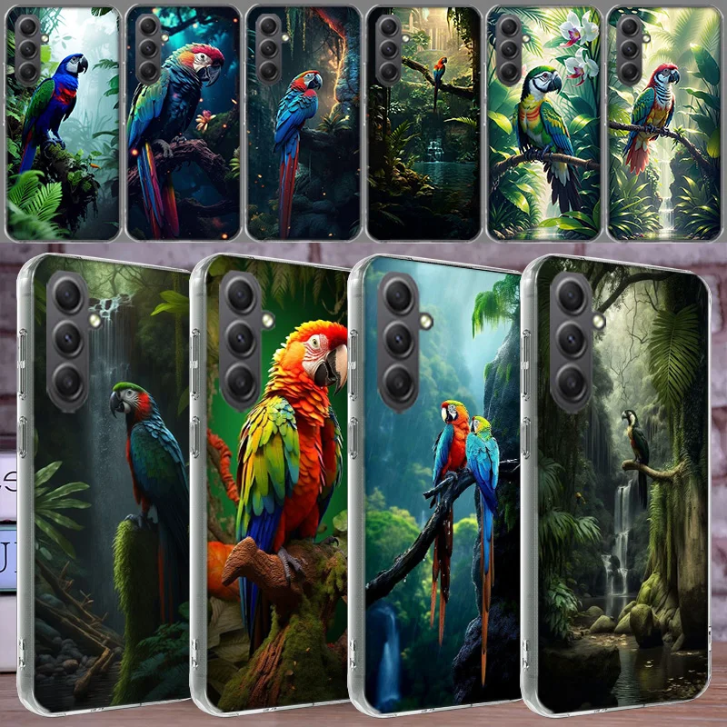 Parrot Bird Rainforest Phone For Samsung Galaxy A15 A25 A35 A55 A71 A51 A41 A31 A21 A11 M12 M30S M31 M32 M51 M52 J8 J6 J4 Cover