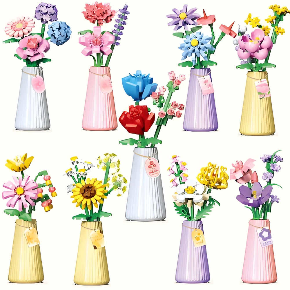 

Eternity Flower Bouquet Building Blocks Toy with Vase Sunflower Rose Mini Building Blocks Model Flower Blocks Girls Desk Decor
