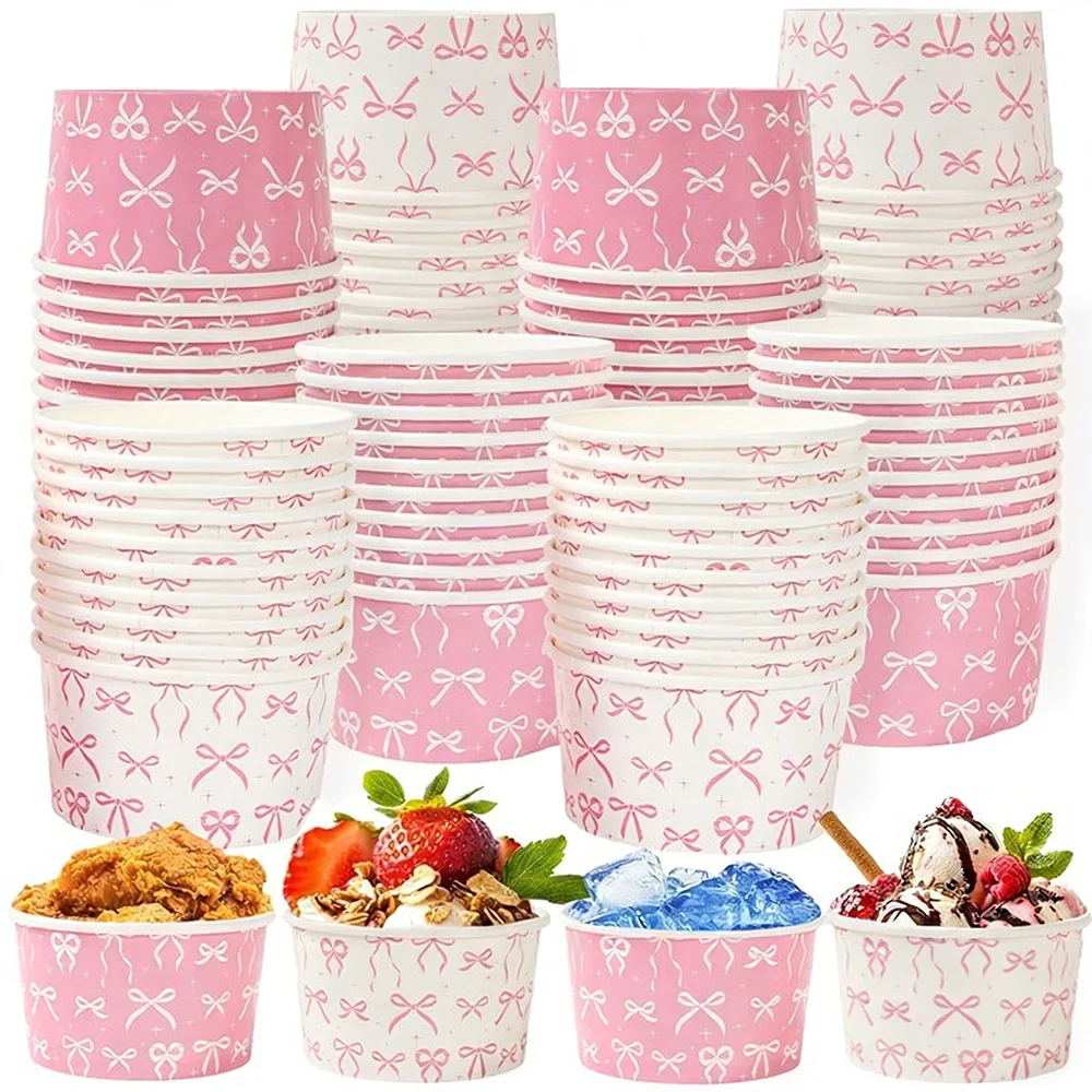 6/10/20/30/50 Stück Rosa Schleife Papier-Tischgeschirr Eiscreme-Schale Snack- und Obstbox Kindergeburtstag Baby-Shower Deko-Zubehör Geschenke – Detail 5