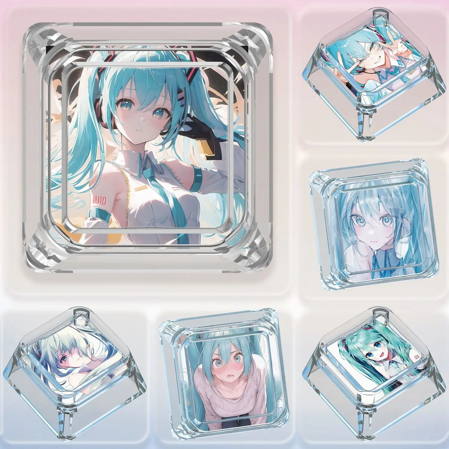 Ins New Miku Mechanical Keyboard Personalized Keycaps Cross Axis Body Miku Cute Keyboard Cap Transparent Keycaps Gifts Toys