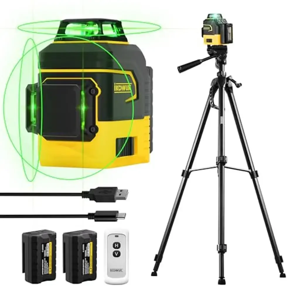 Laser Level Tripod 12 Green Line Self Leveling Remote Control Rechargeable Battery USB Charging 65.7