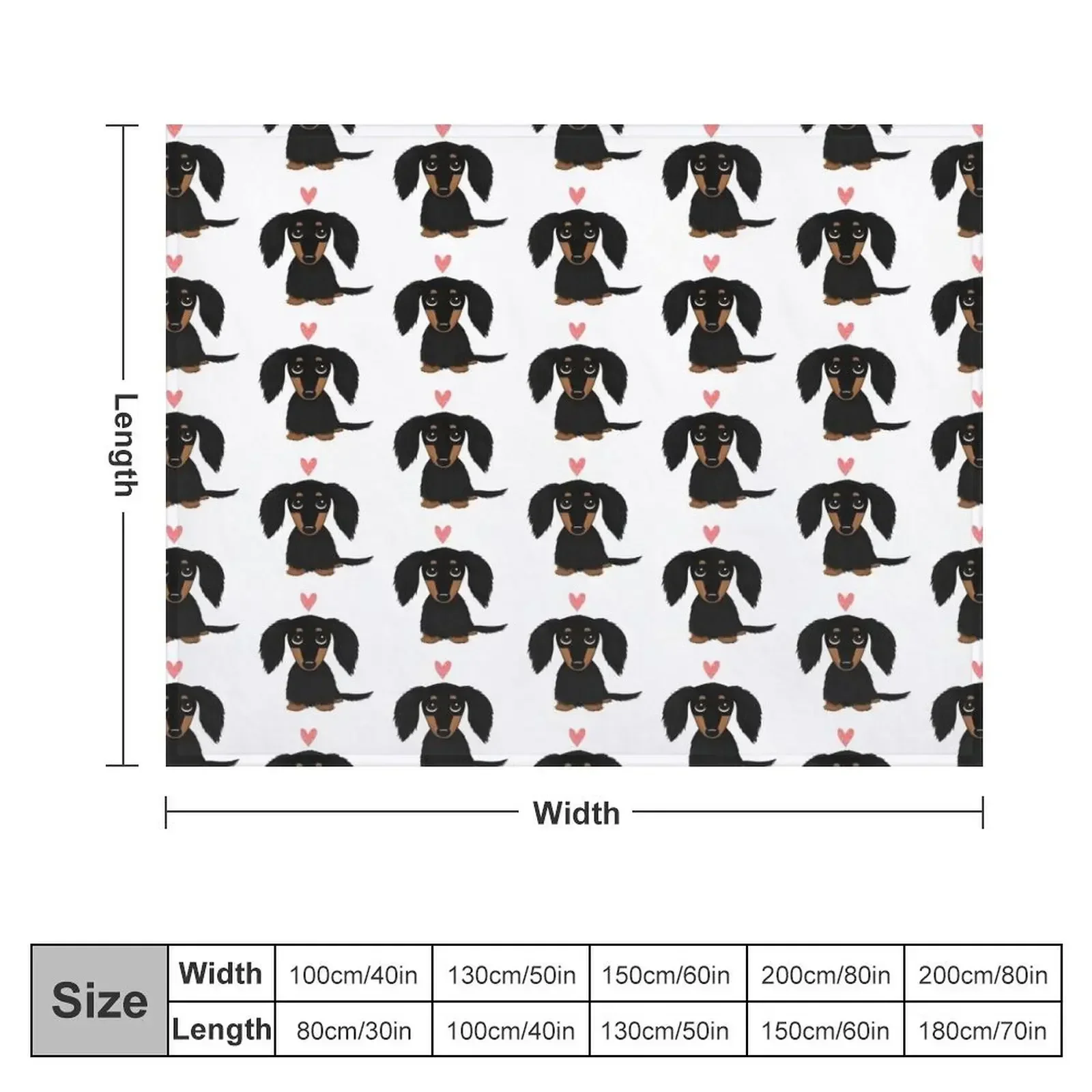 Black and Tan Longhaired Dachshund Cartoon Dog with Heart Throw Blanket warm winter cosplay anime Bed Fashionable Blankets