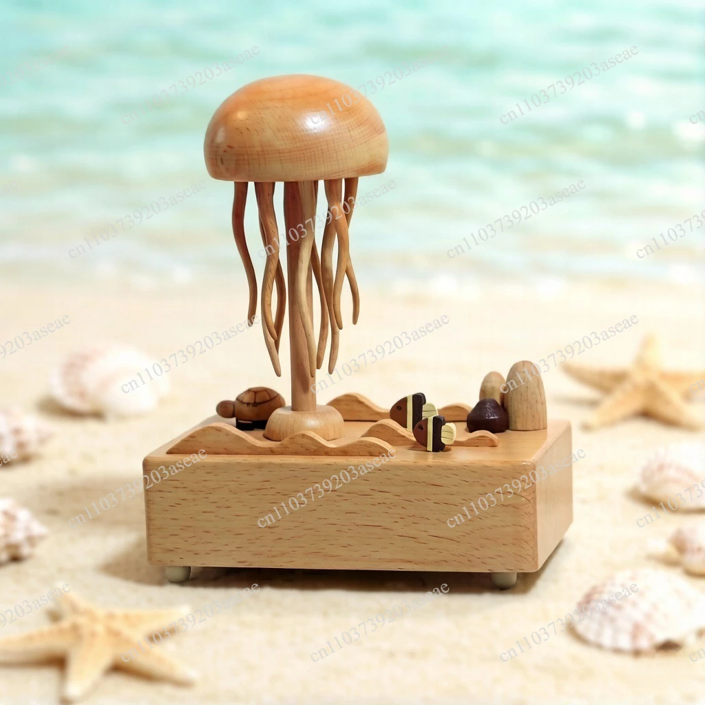 Wooden mechanical jellyfish creative ornament healing decompression handicrafts Internet celebrities solid wood gifts gifts